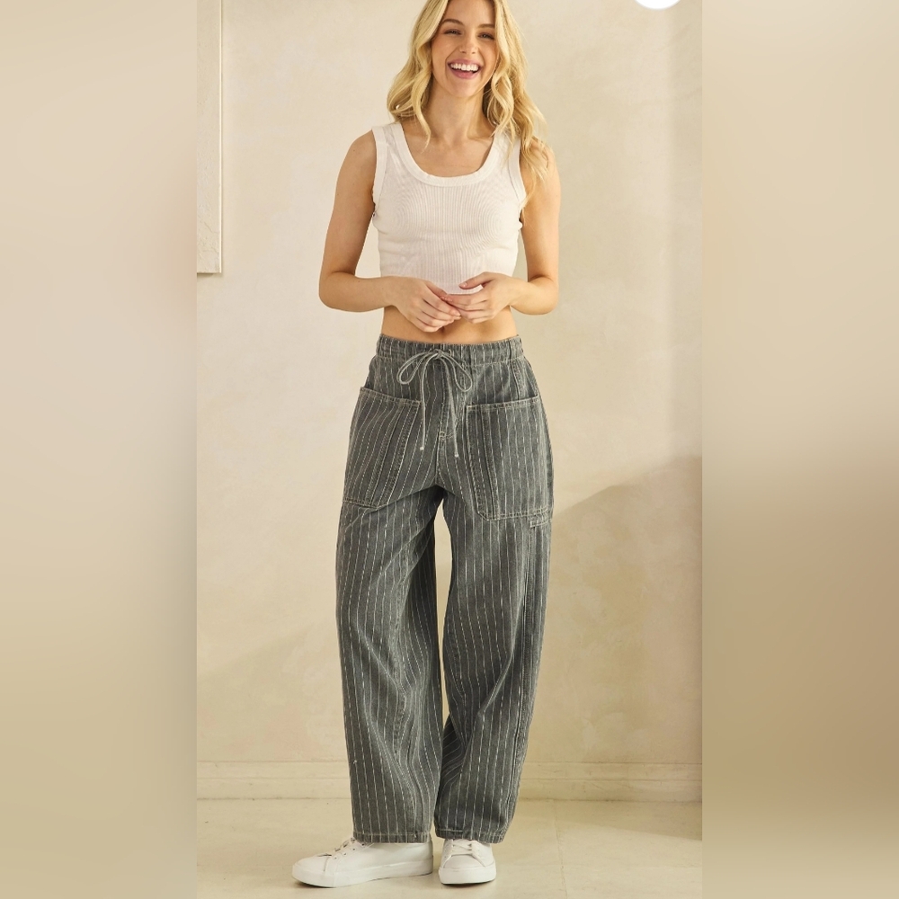 Sage & Fig Striped Utility Jeans Pants Size Small NWT